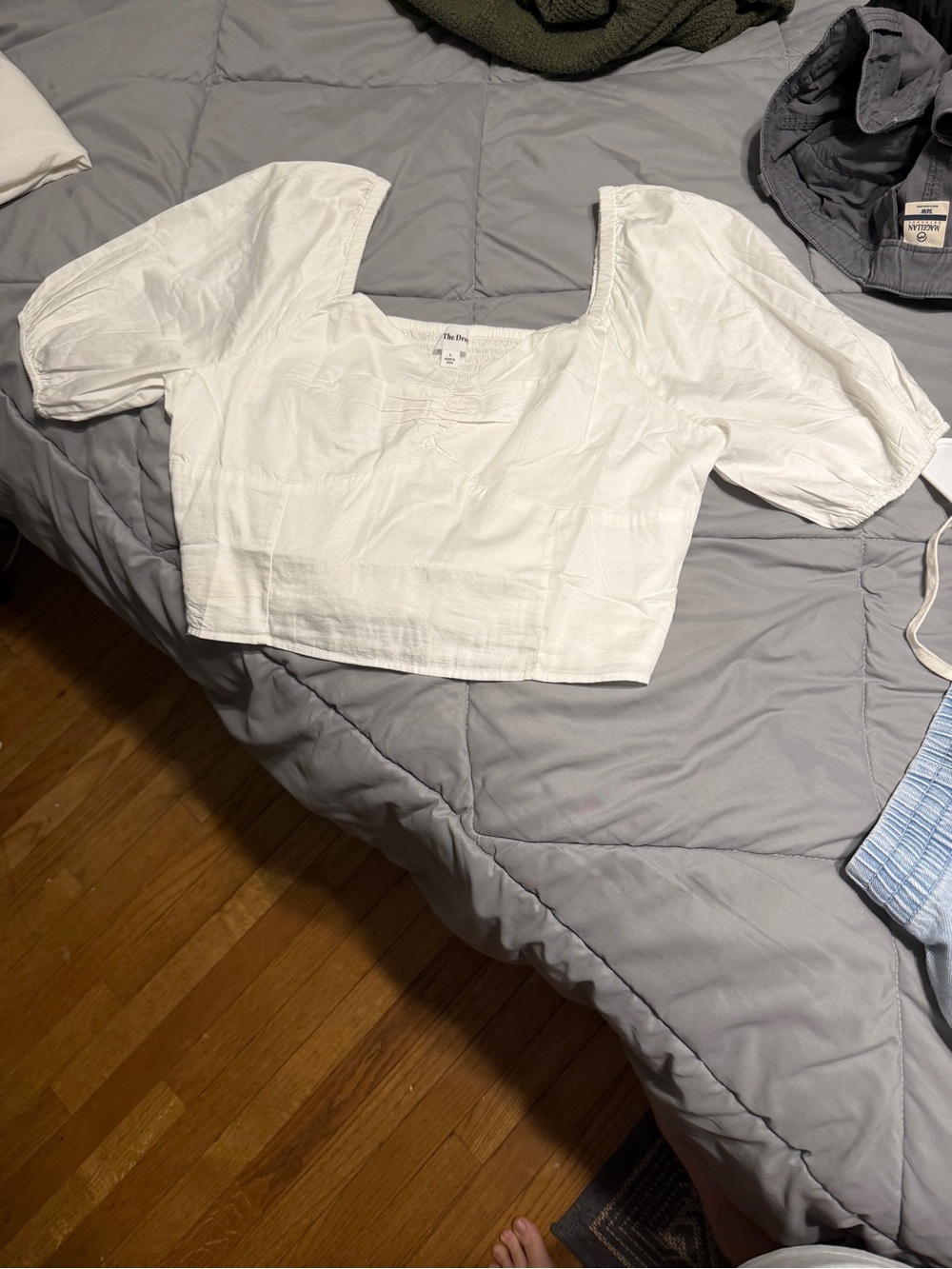Women's White Puff-Sleeve Square-Neck Crop Blouse